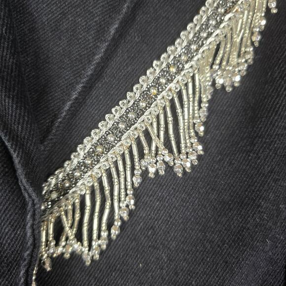 VTG Wanted Western Denim Jacket WIth Beaded Fringe Medium Black - Picture 5 of 10